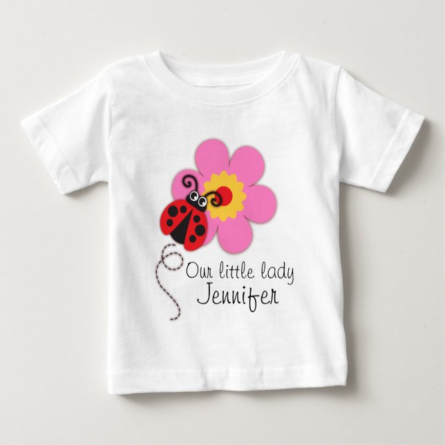 Cute ladybug girls red white pink lady t-shirt (Front)