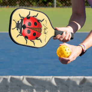 Cute Ladybug graphic with initials Pickleball Paddle