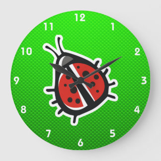 Cute Ladybug; Green Large Clock