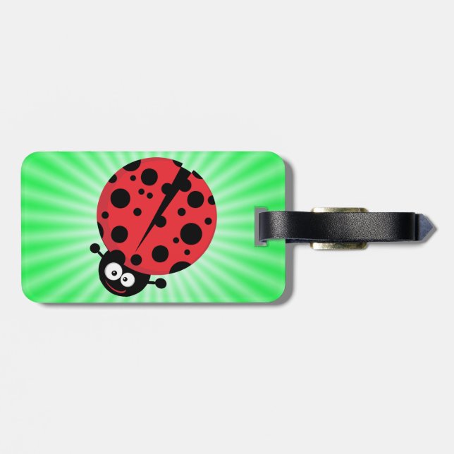 Cute Ladybug; Green Luggage Tag (Back Horizontal)