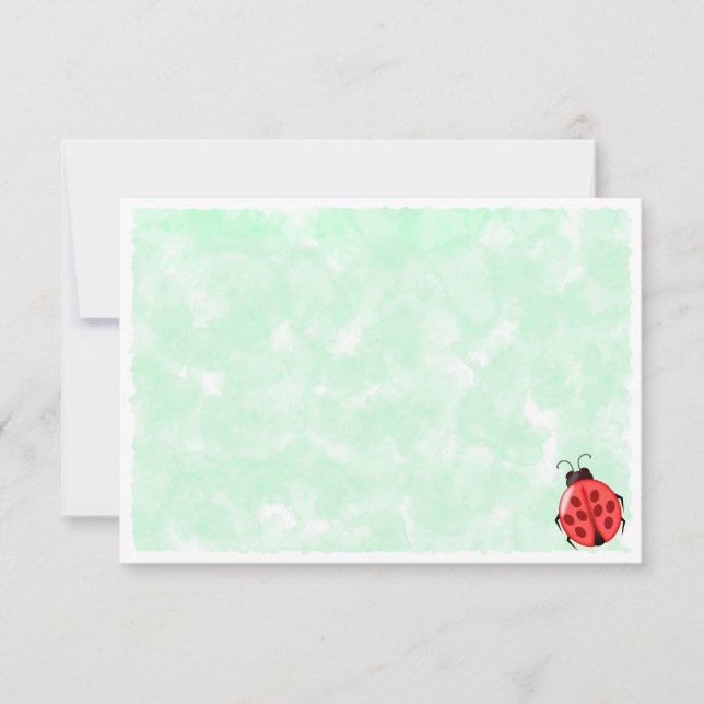 Cute Ladybug Green Watercolor Background Blank Card (Front)