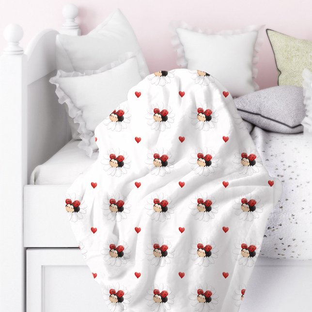 Cute Ladybug Hearts Girl Fleece Blanket (Cute Ladybug Hearts Girl Fleece Blanket)
