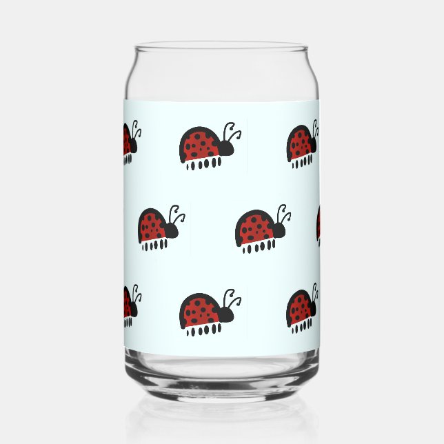 Cute Ladybug Illustration Can Glass (Front)