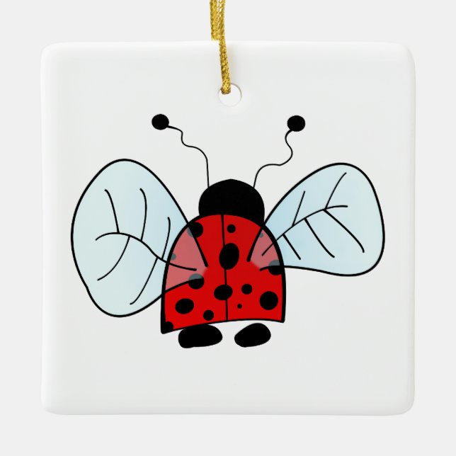 Cute Ladybug Illustration Ceramic Ornament (Front)