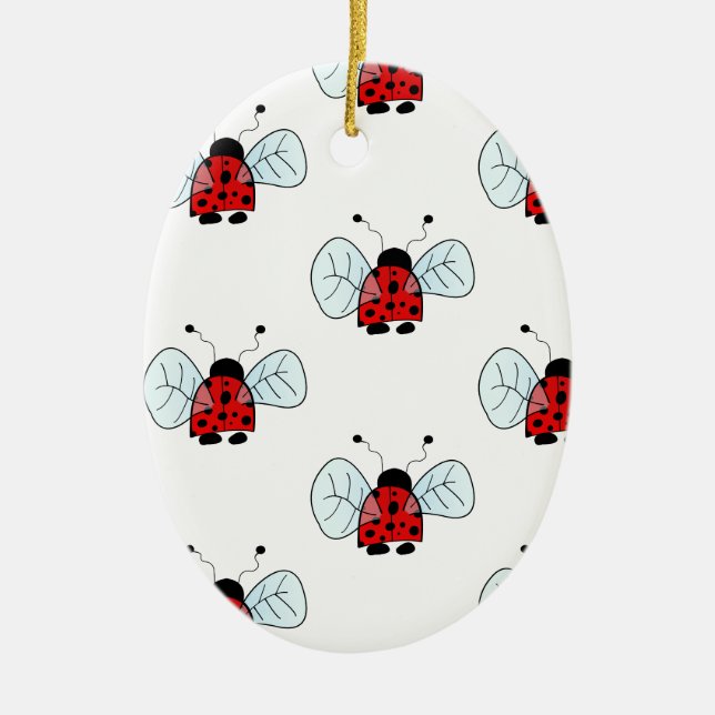 Cute Ladybug Illustration Ceramic Tree Decoration (Front)