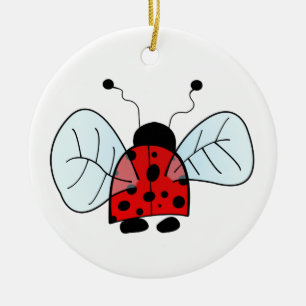 Cute Ladybug Illustration Ceramic Tree Decoration