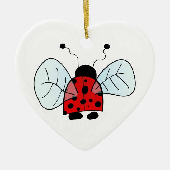 Cute Ladybug Illustration Ceramic Tree Decoration (Front)