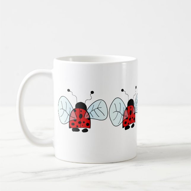 Cute Ladybug Illustration Coffee Mug (Left)