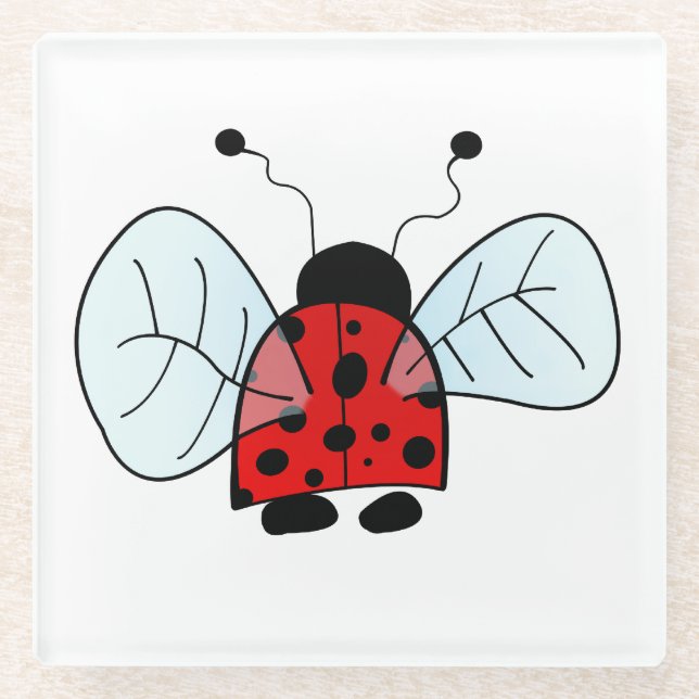 Cute Ladybug Illustration Glass Coaster (Front)