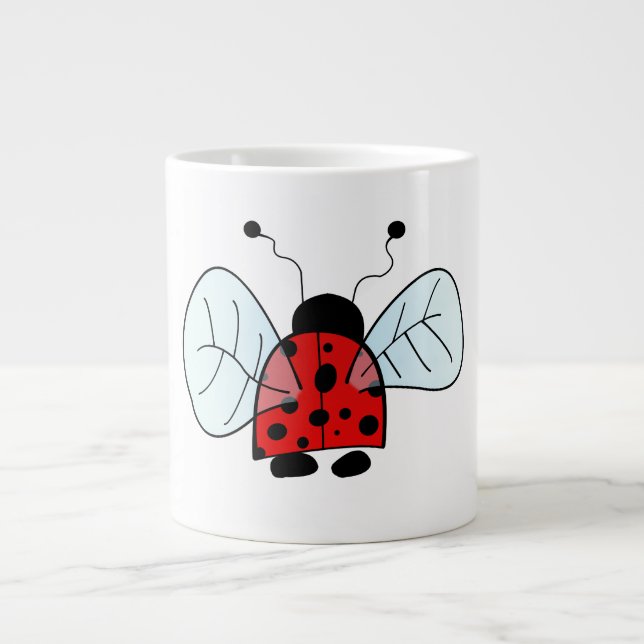Cute Ladybug Illustration Large Coffee Mug (Front)