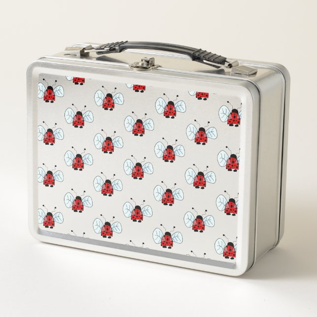 Cute Ladybug Illustration Metal Lunch Box (Front)