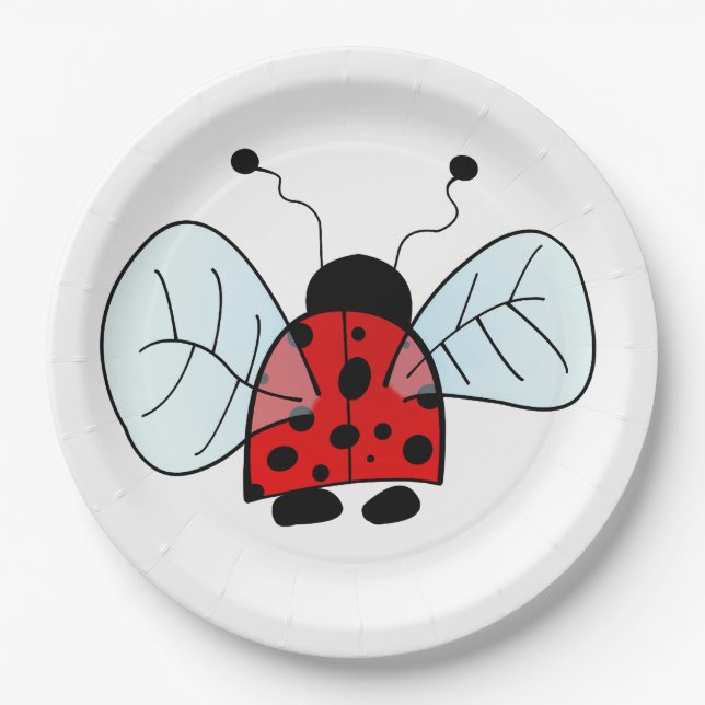Cute Ladybug Illustration Paper Plate (Front)
