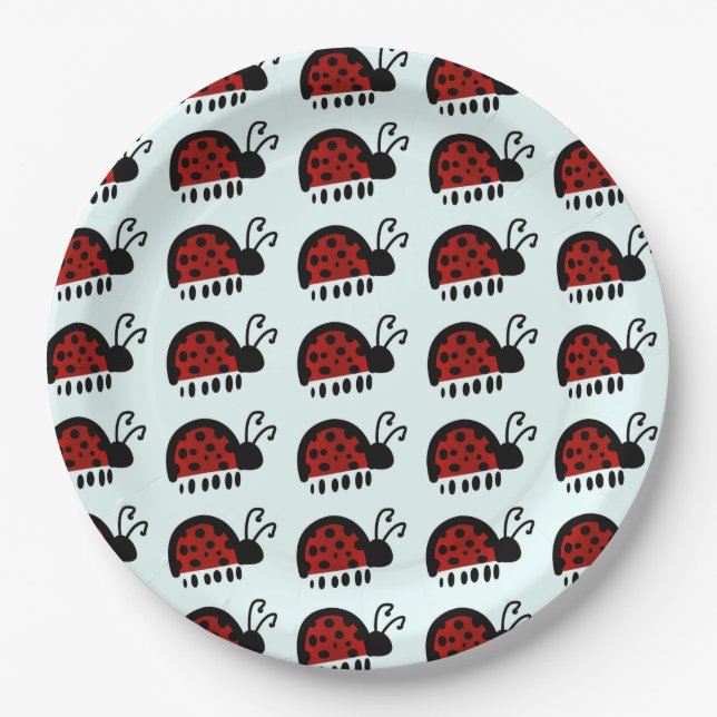 Cute Ladybug Illustration Paper Plate (Front)