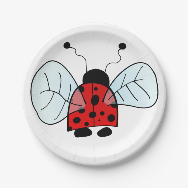 Cute Ladybug Illustration Paper Plate (Front)