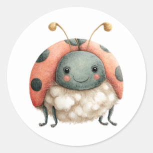 Cute Ladybug Illustration Pastel Watercolor Bug  Classic Round Sticker