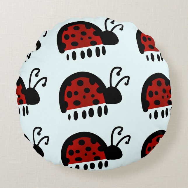 Cute Ladybug Illustration Round Cushion (Front)