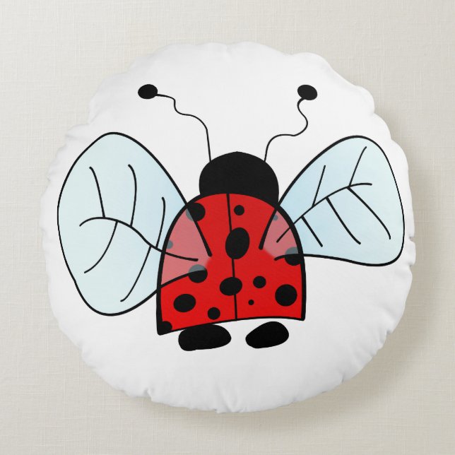 Cute Ladybug Illustration Round Cushion (Front)