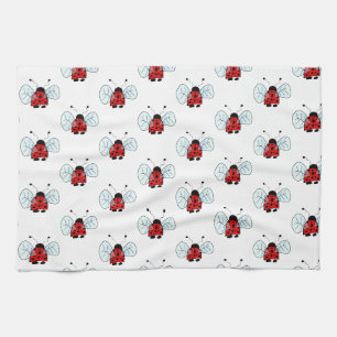 Cute Ladybug Illustration Tea Towel