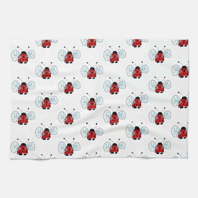 Cute Ladybug Illustration Tea Towel (Horizontal)