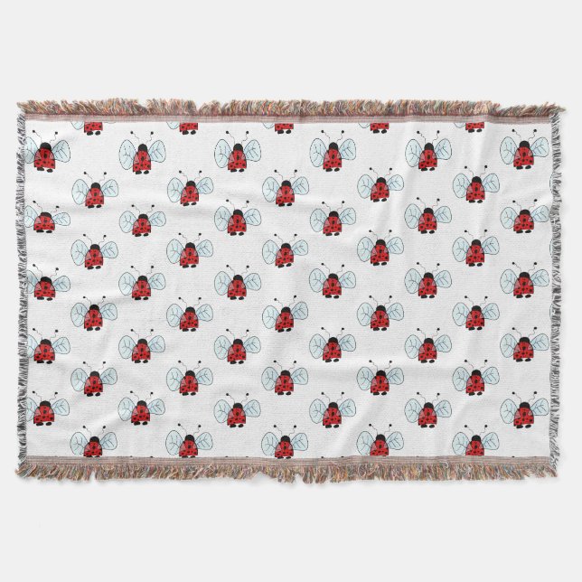 Cute Ladybug Illustration Throw Blanket (Front)