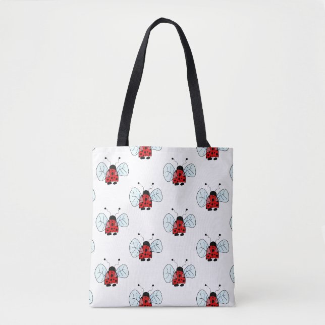 Cute Ladybug Illustration Tote Bag (Front)