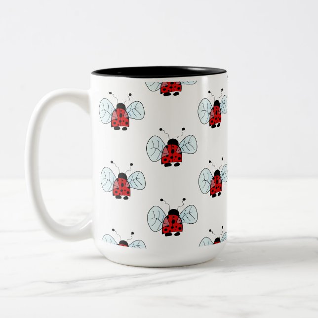 Cute Ladybug Illustration Two-Tone Coffee Mug (Left)