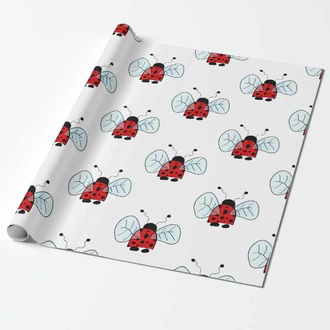 Cute Ladybug Illustration Wrapping Paper (Unrolled)