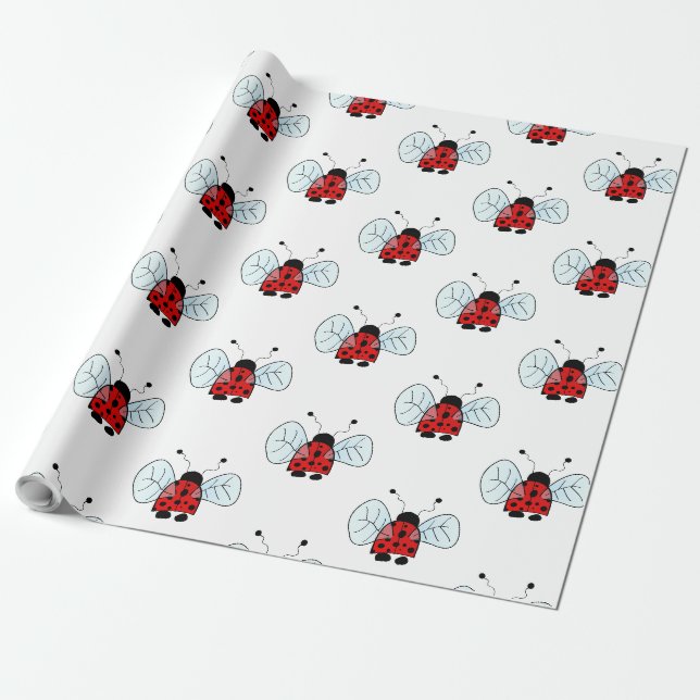 Cute Ladybug Illustration Wrapping Paper (Unrolled)