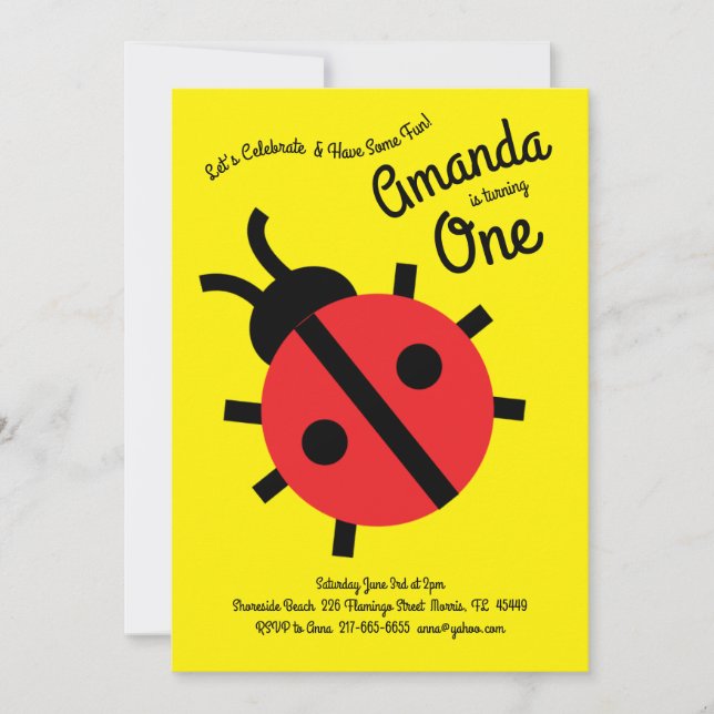 Cute Ladybug Kids 1st Birthday Party Invitation (Front)