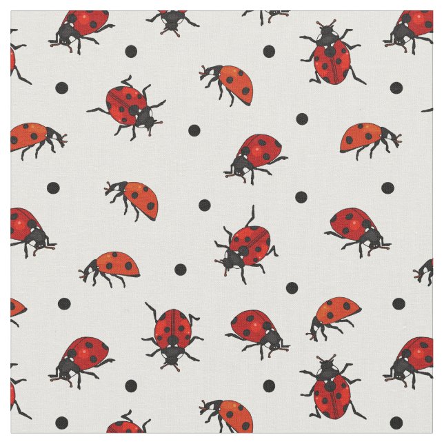 Cute Ladybug Ladybirds Polka Dots Pattern Fabric (Close Up)