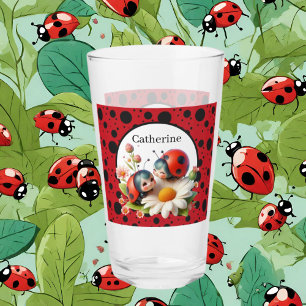 Cute ladybug lovers add name glass