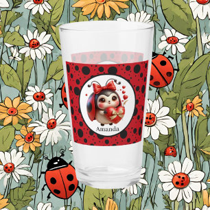 Cute ladybug lovers add name glass