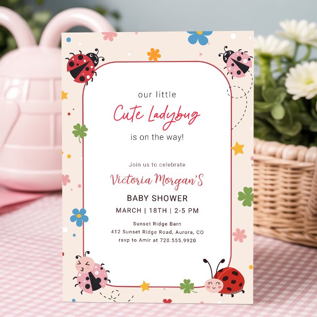 Cute Ladybug Modern Wildflower Baby Shower Invitation (Creator Uploaded)