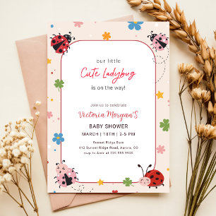 Cute Ladybug Modern Wildflower Baby Shower Invitation