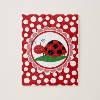 Cute Ladybug On A Leaf - Girls Red Black Jigsaw Puzzle