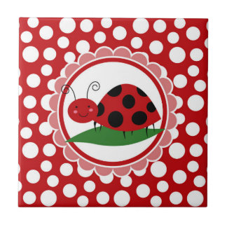 Cute Ladybug On A Leaf - Girls Red Black Tile