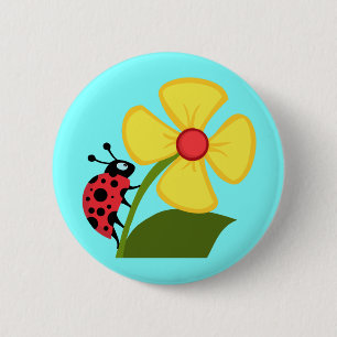 Cute Ladybug on a Yellow Flower 6 Cm Round Badge
