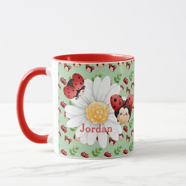 Cute LadyBug Pattern Custom Kids Mug (Left)