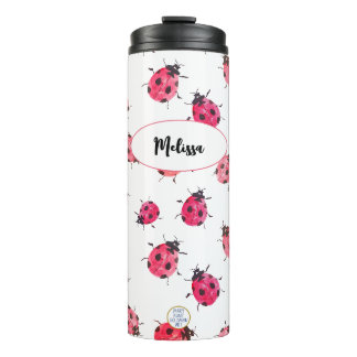 Cute Ladybug Pattern Personalised Girly Pink Thermal Tumbler