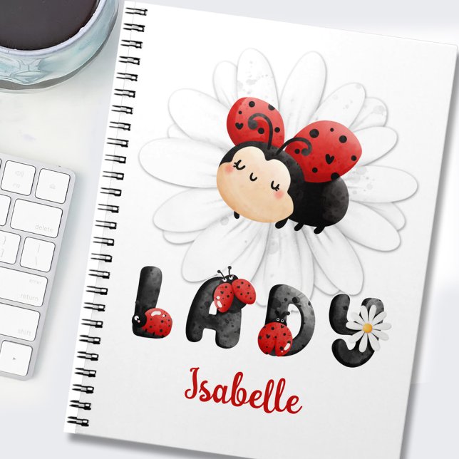 Cute Ladybug Personalised Girl Notebook  (Cute Ladybug Name Girl Notebook)