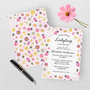 Cute Ladybug Pink Girl Baby Shower Invitation