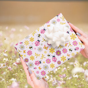 Cute Ladybug Pink Girl Baby Shower Wrapping Paper Sheet