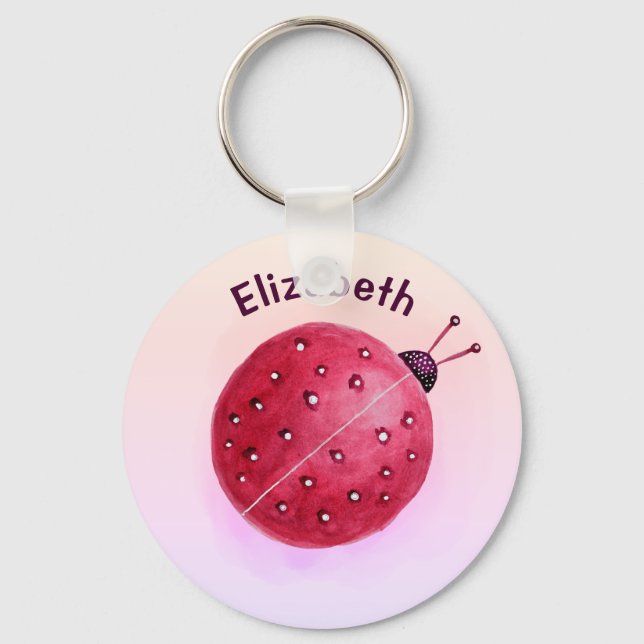Cute Ladybug Pink Girl Name Key Ring (Front)