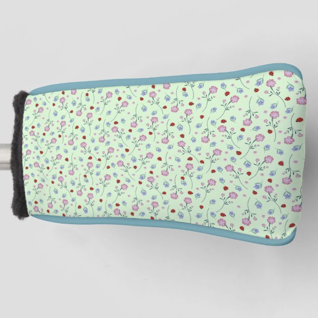 Cute Ladybug Polka dot Daisy Flower Rustic Pattern Golf Head Cover (Front)