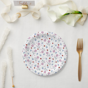 Cute Ladybug Polka dot Daisy Flower Rustic Pattern Paper Plate