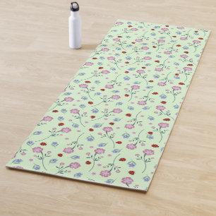 Cute Ladybug Polka dot Daisy Flower Rustic Pattern Yoga Mat