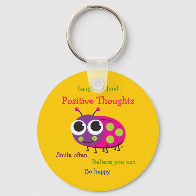 Cute Ladybug "Positive Thoughts" Key Ring (Front)