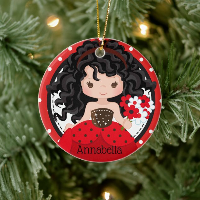 Cute Ladybug Princess Personalised Ceramic Ornamen Tree Decoration (Tree)