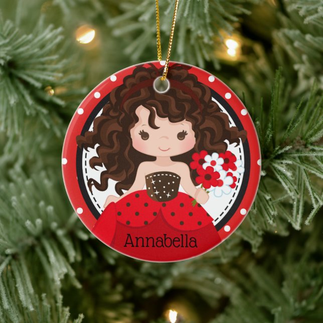 Cute Ladybug Princess Personalised Ceramic Ornamen Tree Decoration (Tree)