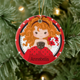 Cute Ladybug Princess Personalised Ceramic Ornamen Tree Decoration